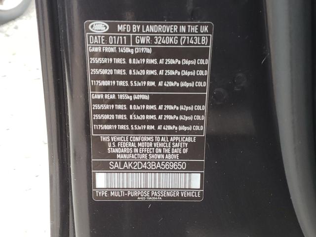 2011 LAND ROVER LR4 HSE LU SALAK2D43BA569650