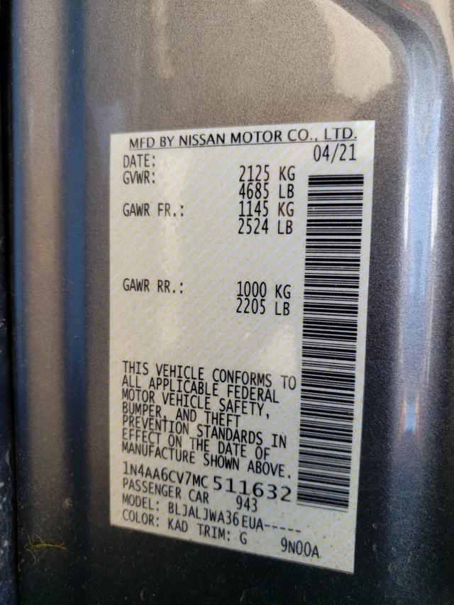 2021 NISSAN MAXIMA SV 1N4AA6CV7MC511632