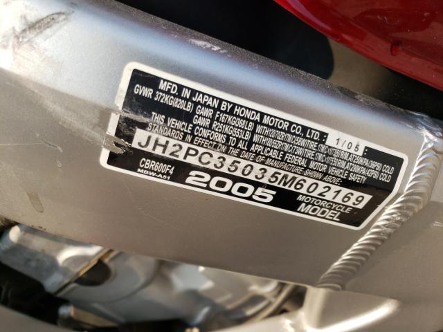 2005 HONDA CBR600 F4 JH2PC35035M602169