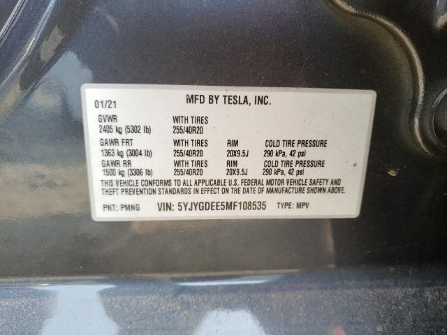 2021 TESLA MODEL Y 5YJYGDEE5MF108535