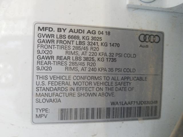 VIN WA1LAAF71JD039348 2018 Audi Q7, Premium Plus no.10