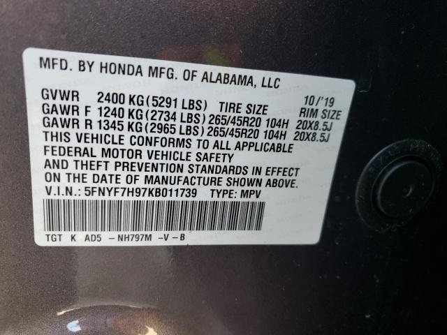 2019 HONDA PASSPORT T 5FNYF7H97KB011739