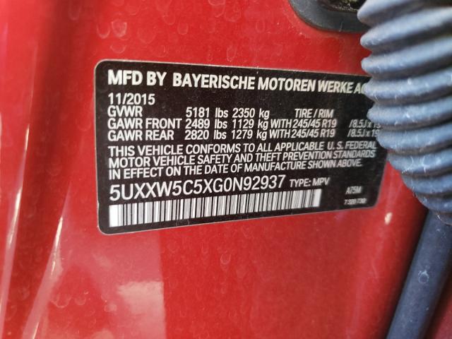 2016 BMW X4 XDRIVE3 5UXXW5C5XG0N92937