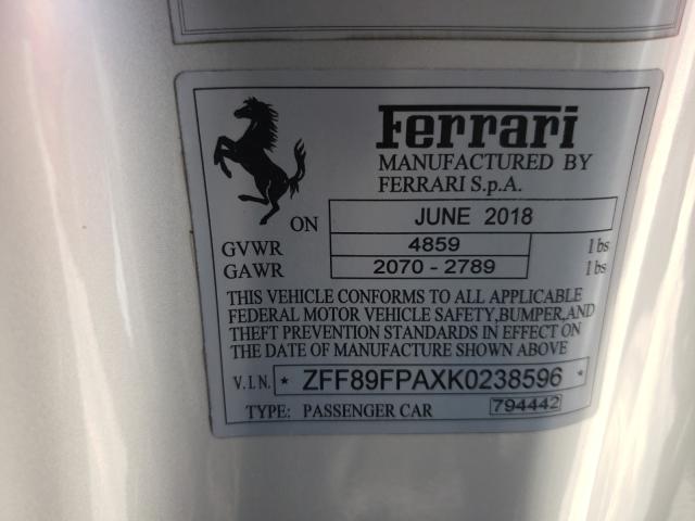 VIN ZFF89FPAXK0238596 2019 Ferrari Portofino no.10