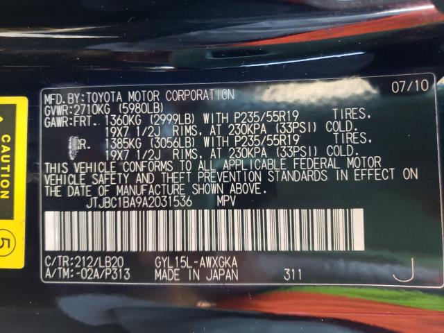 2010 LEXUS RX 450 JTJBC1BA9A2031536