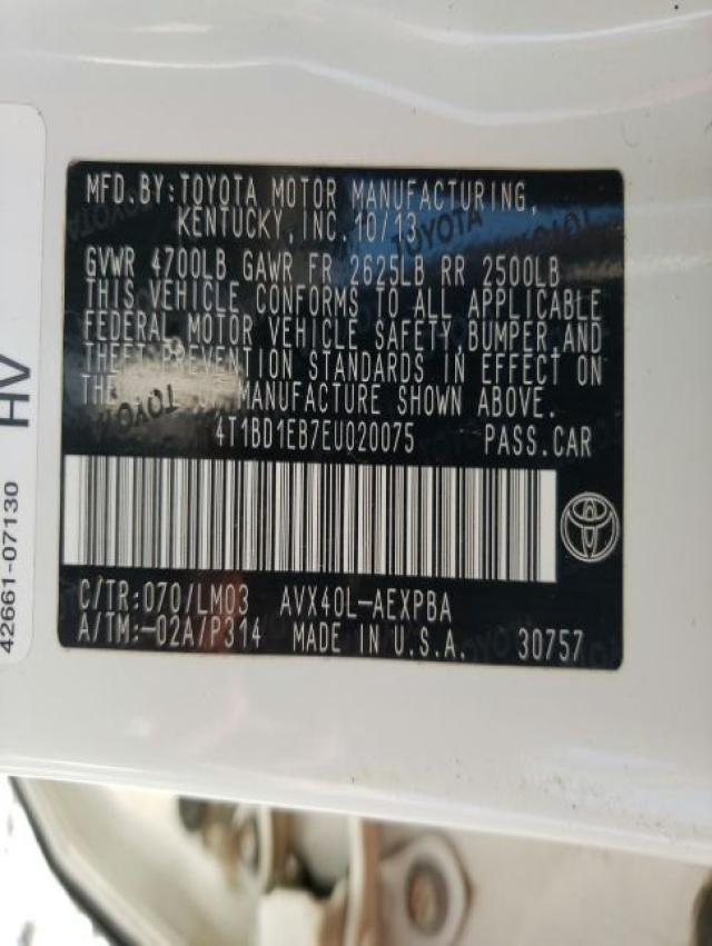 2014 TOYOTA AVALON HYB 4T1BD1EB7EU020075