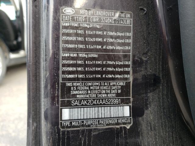 2010 LAND ROVER LR4 HSE LU SALAK2D4XAA523991