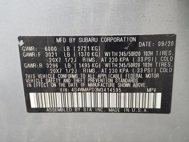 2021 SUBARU ASCENT LIM 4S4WMAPD3M3414595