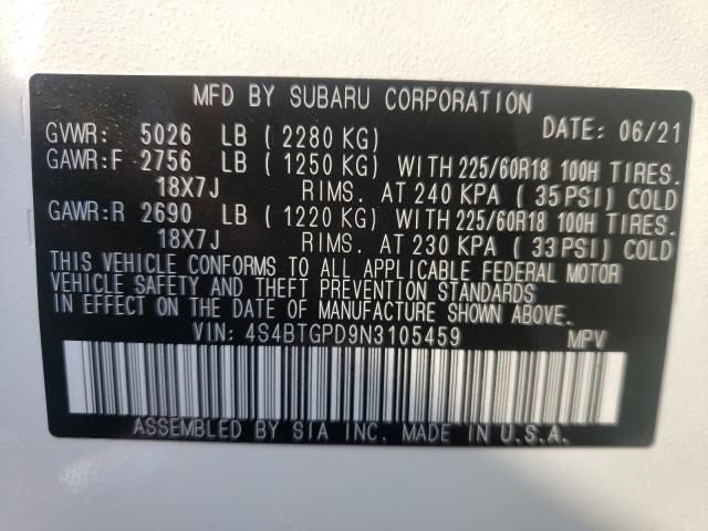 2022 SUBARU OUTBACK TO 4S4BTGPD9N3105459