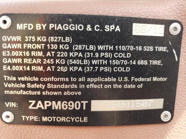 2013 PIAGGIO BV 350 ZAPM690T7D5001507