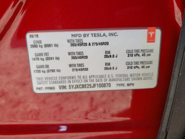 2018 TESLA MODEL X 5YJXCBE25JF100870