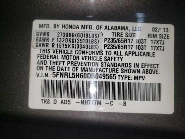 VIN 5FNRL5H60DB049565 2013 HONDA ODYSSEY no.10