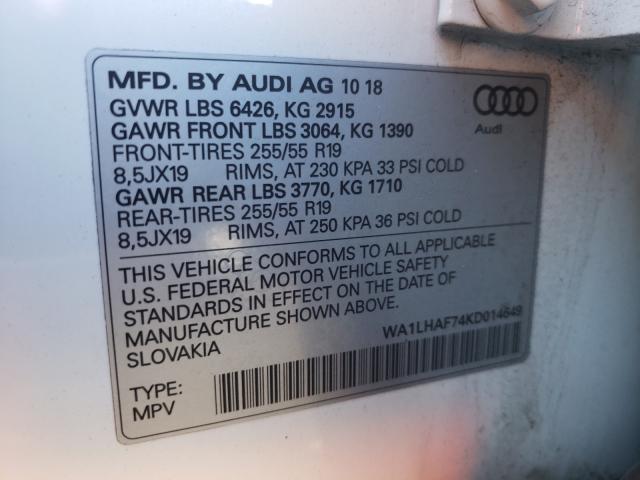 VIN WA1LHAF74KD014649 2019 Audi Q7, Premium Plus no.10