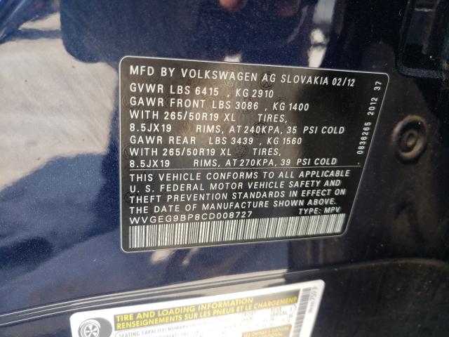 2012 VOLKSWAGEN TOUAREG HY WVGEG9BP8CD008727