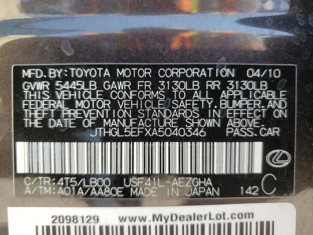2010 LEXUS LS 460L JTHGL5EFXA5040346