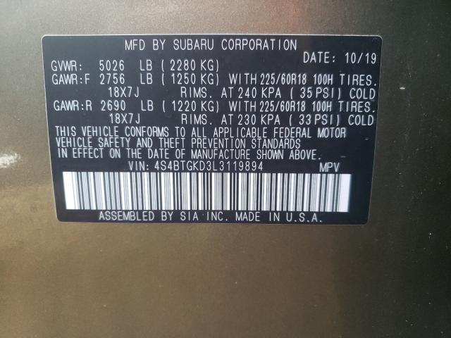 2020 SUBARU OUTBACK ON 4S4BTGKD3L3119894