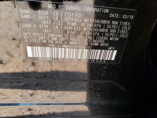 2019 SUBARU ASCENT 4S4WMAAD4K3469742