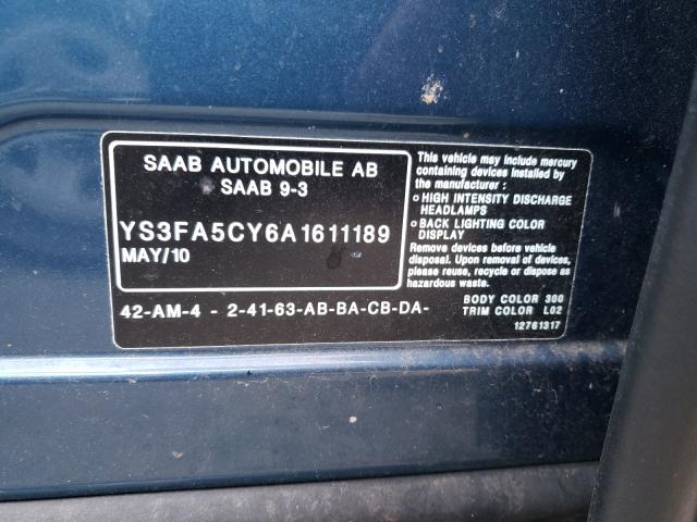 2010 SAAB 9-3 2.0T YS3FA5CY6A1611189