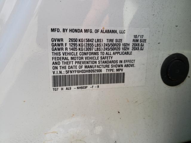 2017 HONDA PILOT ELIT 5FNYF6H03HB092906