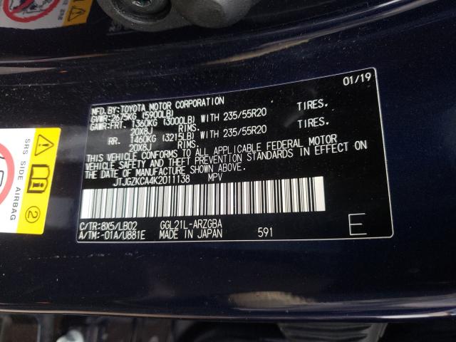 2019 LEXUS RX 350 L JTJGZKCA4K2011138