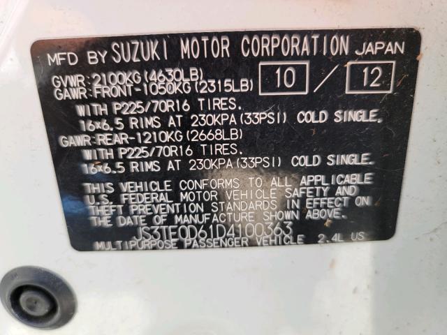 VIN JS3TE0D61D4100363 2013 Suzuki Grand Vitara, Pre... no.10