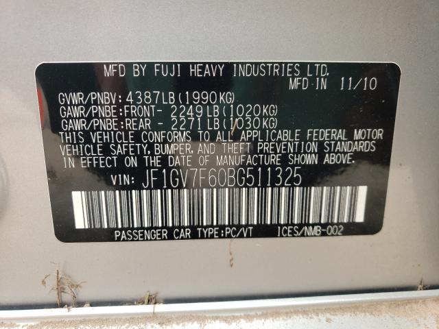 2011 SUBARU IMPREZA WR JF1GV7F60BG511325