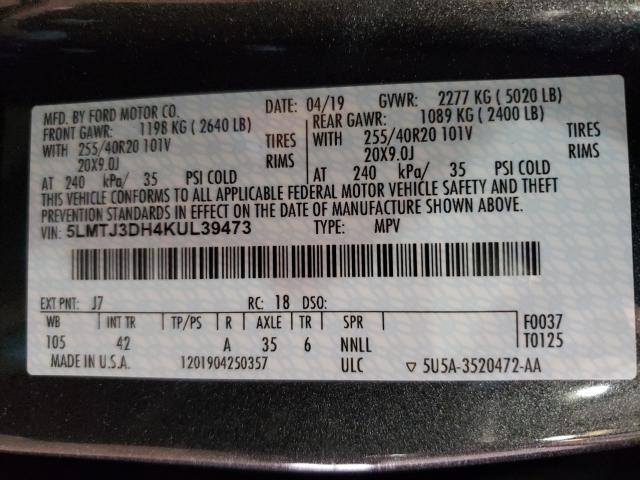 2019 LINCOLN MKC RESERV 5LMTJ3DH4KUL39473