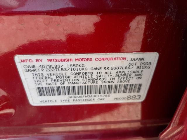 2010 MITSUBISHI LANCER GTS JA32U8FW3AU015785