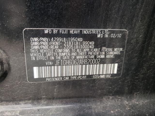 2010 SUBARU IMPREZA OU JF1GH6D62AH820002