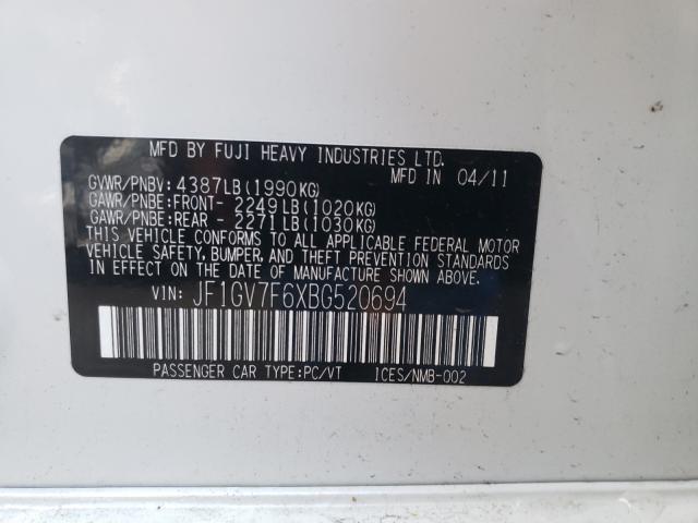 2011 SUBARU IMPREZA WR JF1GV7F6XBG520694