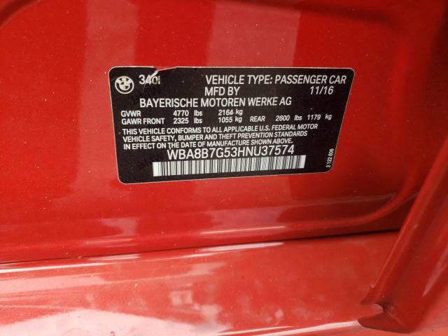 2017 BMW 340 XI WBA8B7G53HNU37574