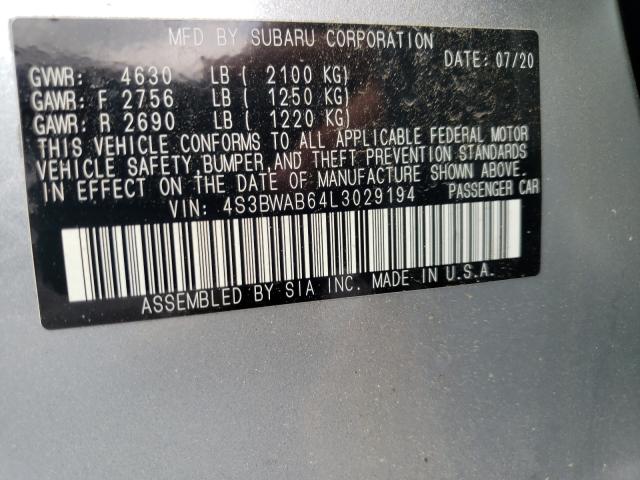 2020 SUBARU LEGACY 4S3BWAB64L3029194