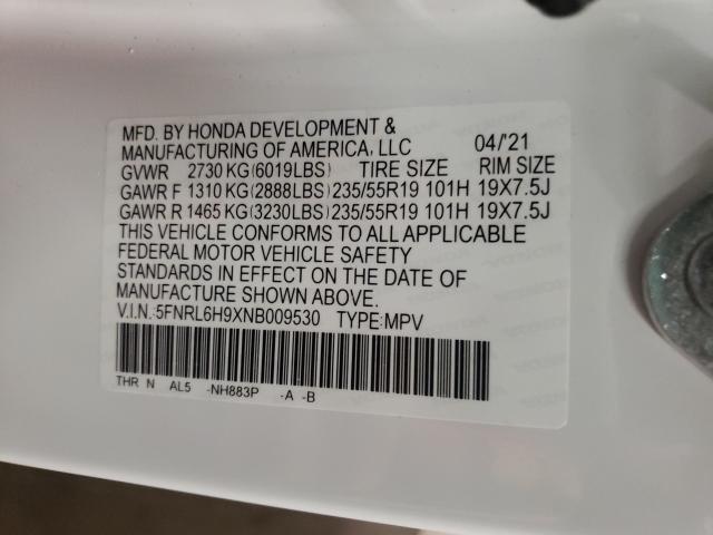 2022 HONDA ODYSSEY EL 5FNRL6H9XNB009530