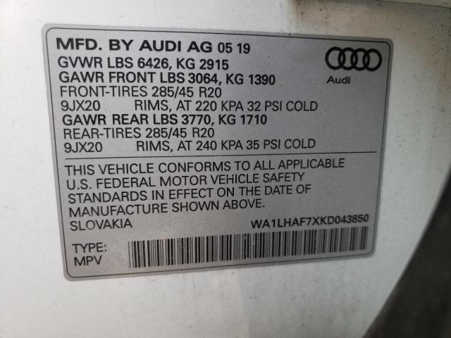 VIN WA1LHAF7XKD043850 2019 Audi Q7, Premium Plus no.10