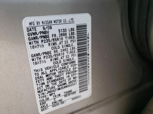 2010 NISSAN MURANO JN8AZ1MU5AW002021