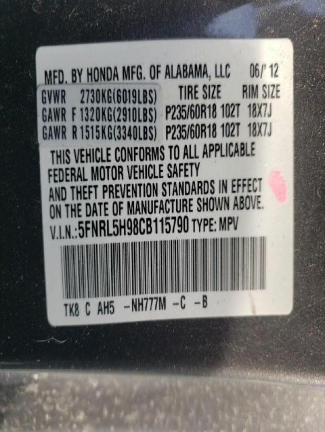 2012 HONDA ODYSSEY 5FNRL5H98CB115790