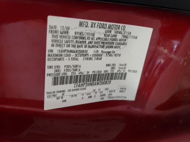 2010 FORD FOCUS ZX3 1FAHP3HN0AW200820