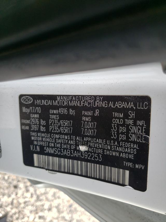 2010 HYUNDAI SANTA FE 5NMSG3AB3AH392253