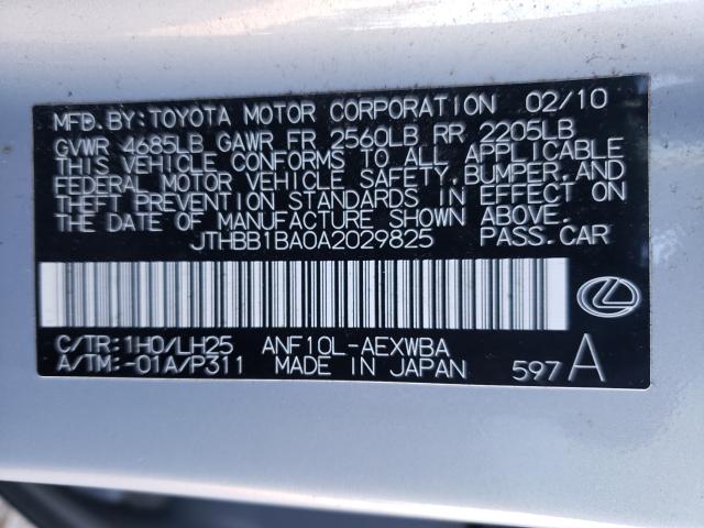 2010 LEXUS HS 250H JTHBB1BA0A2029825