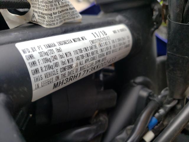 2019 YAMAHA YZFR3 MH3RH17Y3KK002433