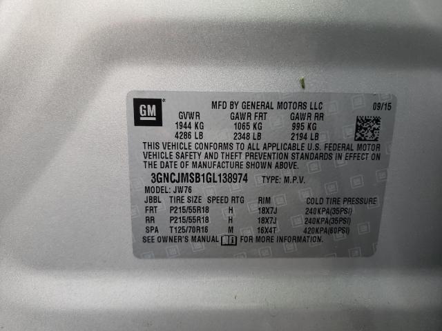 2016 CHEVROLET TRAX LTZ 3GNCJMSB1GL138974