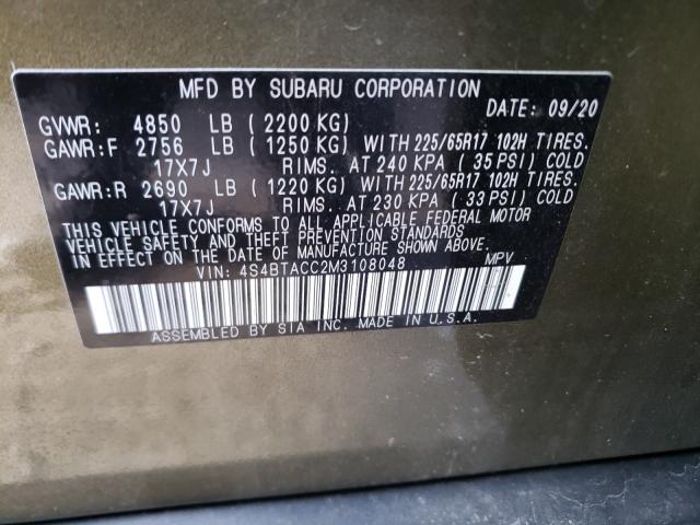 2021 SUBARU OUTBACK PR 4S4BTACC2M3108048