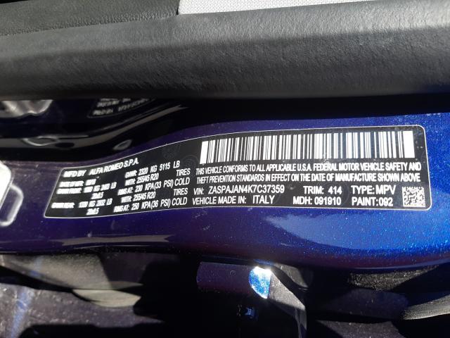 2019 ALFA ROMEO STELVIO ZASPAJAN4K7C37359