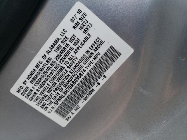 2010 HONDA ODYSSEY 5FNRL3H70AB095874