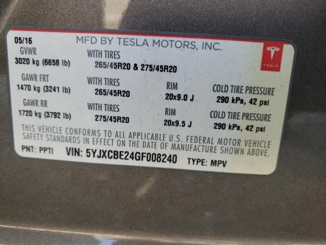 2016 TESLA MODEL X 5YJXCBE24GF008240