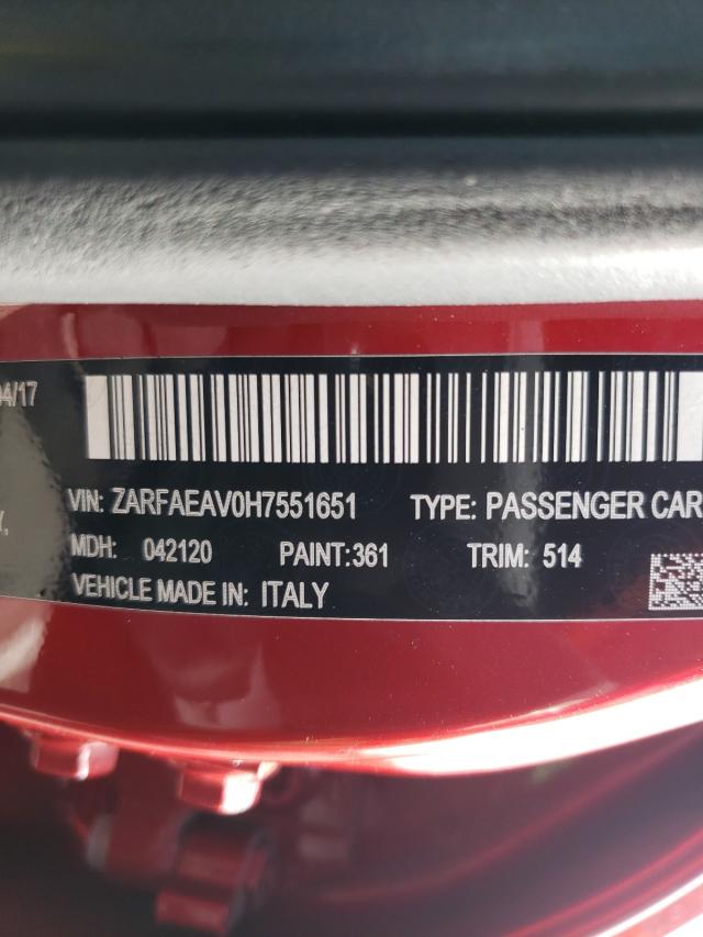 2017 ALFA ROMEO GIULIA QUA ZARFAEAV0H7551651