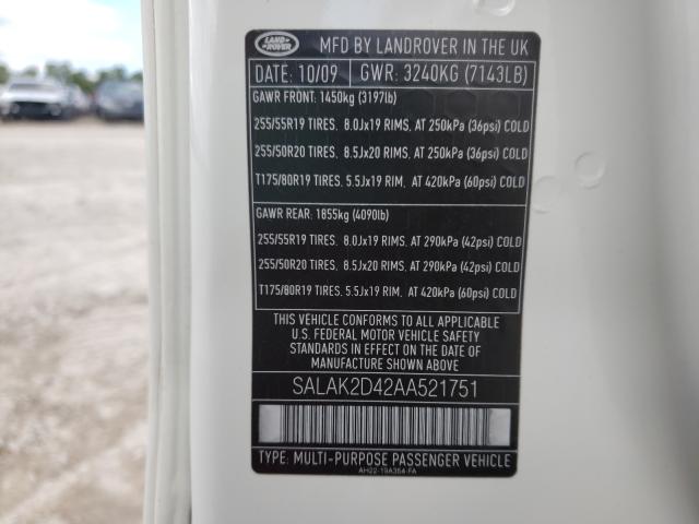 2010 LAND ROVER LR4 HSE LU SALAK2D42AA521751