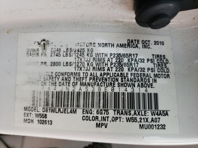 2011 MITSUBISHI ENDEAVOR L 4A4JN2AS3BE014314