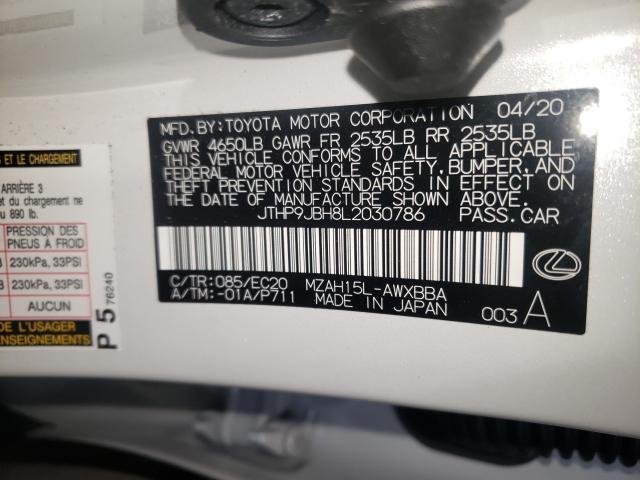 2020 LEXUS UX 250H JTHP9JBH8L2030786