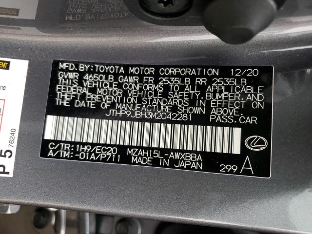 2021 LEXUS UX 250H JTHP9JBH3M2042281